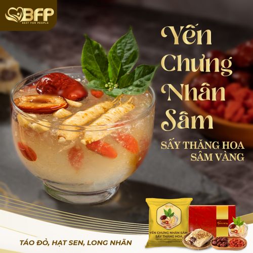 Yến Chưng Nhân Sâm Sấy Thăng Hoa Sâm Vàng (Táo đỏ hạt sen long nhãn) hộp 10g